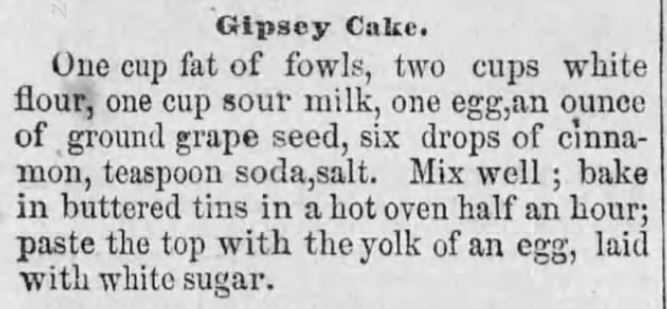 Kristin Holt | Vintage Cake Recipe. Gipsey Cake recipe, published in The Summit County Beacon of Akron, Ohio, February 9, 1860.