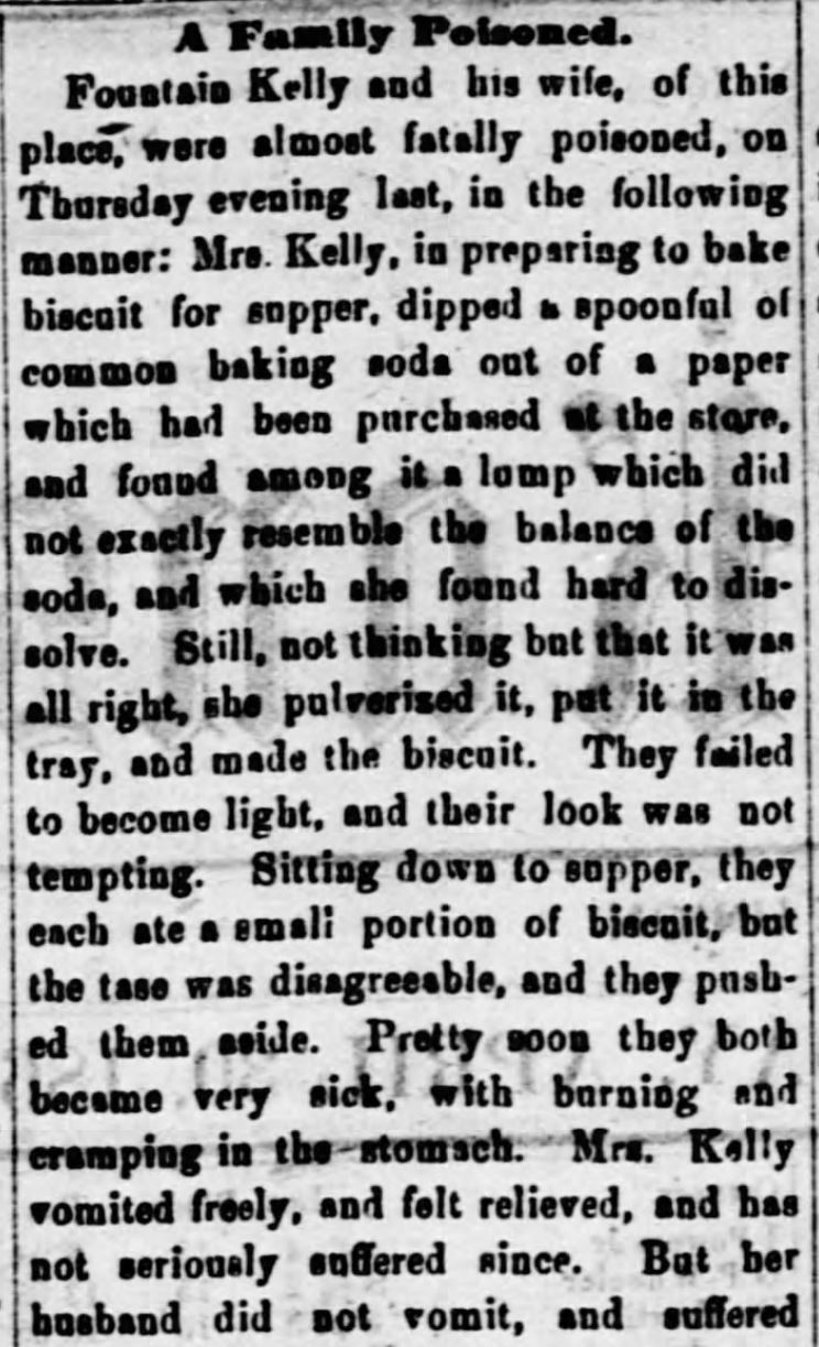 Kristin Holt | Victorian Baking: Saleratus, Baking Soda, and Salsoda. Poison in Baking Soda. <em>White Cloud Kansas Chief</em> of White Cloud, Kansas, on April 30, <strong>1868</strong>. Part 1 of 3.