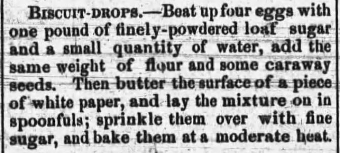 Kristin Holt | Victorian Fare: Cookies. Recipe for Biscuit Drops from Feather River Bulletin of Quincy, California on April 1, 1876.