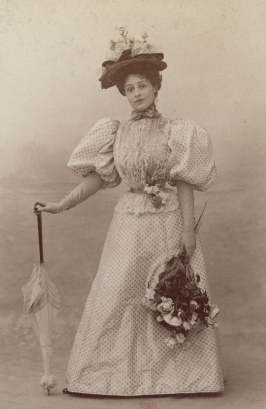 Kristin Holt | Ladies Fashions: Huge Sleeves of the 1890s. Vintage Victorian Photograph of a young woman dressed fashionably in a summer polka-dot dress, 1890s. Image: Pinterest.