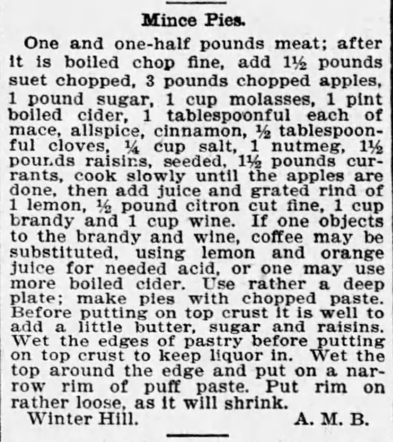 Kristin Holt | Victorian America's Thanksgiving Recipes - Mince Pies. The Boston Globe of Boston, Massachusetts. November 27, 1895.