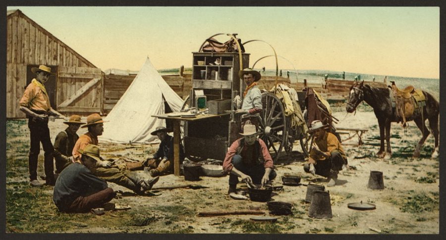 Kristin Holt | Victorian Coffee. Photograph dated 1898 to 1905, Colorado Round Up, cowboys around the chuck wagon.