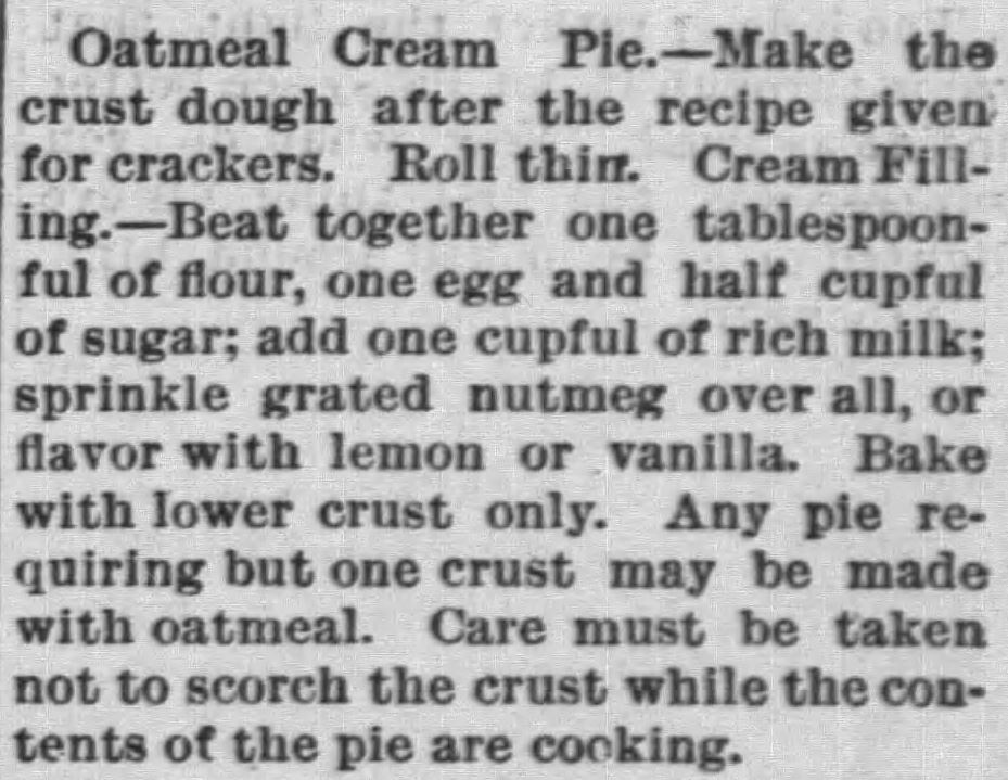 Kristin Holt | Oatmeal Cream Pie Recipe published in The Kansas City Catholic newspaper of Kansas City, Kansas on April 20, 1893.