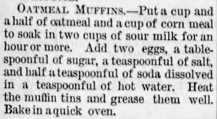 Kristin Holt | Oatmeal Muffins Recipe published in The Lyons Republican of Lyons, Kansas on August 25, 1881.