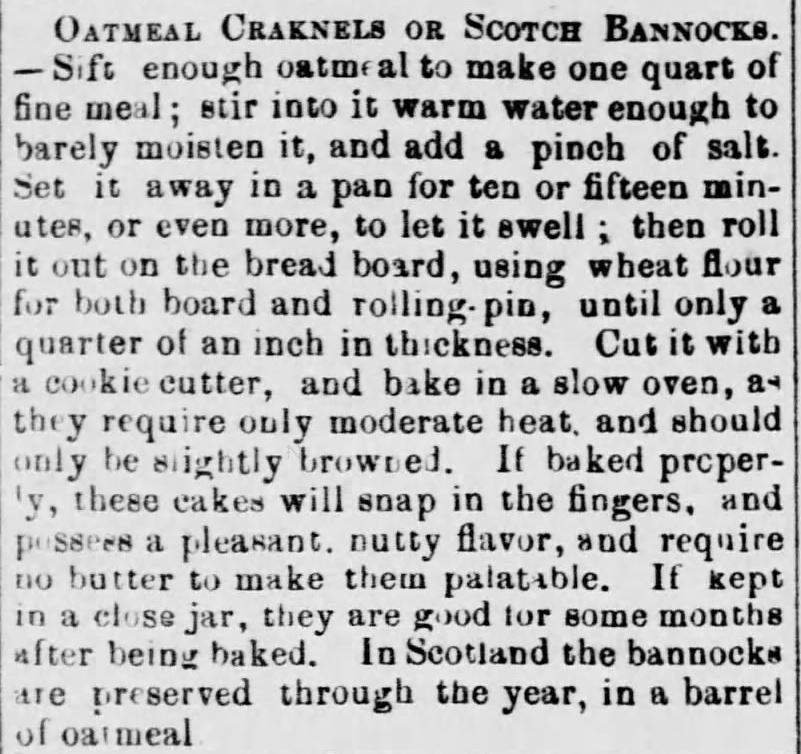 "Oatmeal for Food (1873)" published in <em>Green Mountain Freeman</em> of Montpelier, VT on May 21, 1873. Included in an article of the same name by Author Kristin Holt. Part 6 of 7.