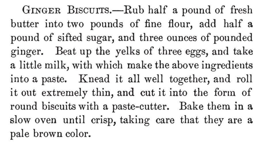 Kristin Holt | Victorian Gingerbread Recipes: Ginger Biscuits. Published in Our New Cook Book and Household Receipts, 1883.