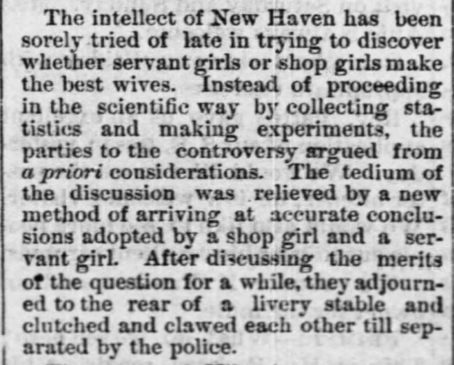 Kristin Holt | Who Makes the Best (Victorian) Wives? Shop Girl or Servant Girl? The Humboldt Union of Humboldt, Kansas. May 13, 1882.
