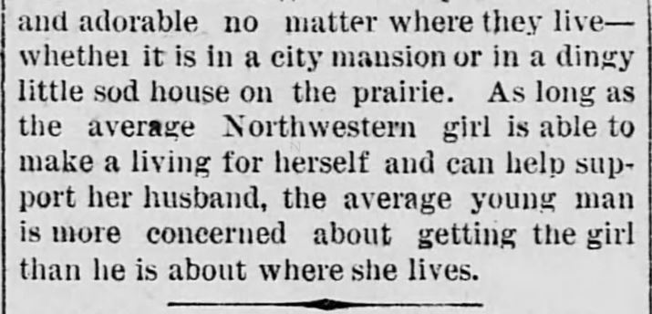 Kristin Holt | Who Makes the Best (Victorian) Wives? City Girl or Country Girl. Part 3 of 3. The Saint Paul Globe of Saint Paul, Minnesota on April 29, 1887.