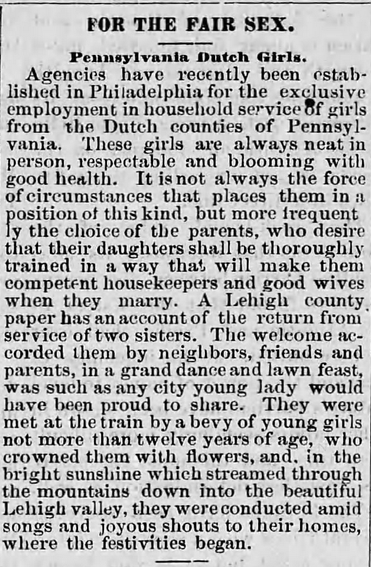 Kristin Holt | Who Makes the Best (Victorian) Wives? Pennsylvania Dutch Girls! The Canton Independent Sentinel of Canton, Pennsylvania. September 4, 1879.