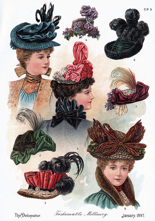 Kristin Holt | Victorian-American Headaches: Part 1-- Fashionable Millinery for sale in January, 1897. Image courtesy of GG Archives
