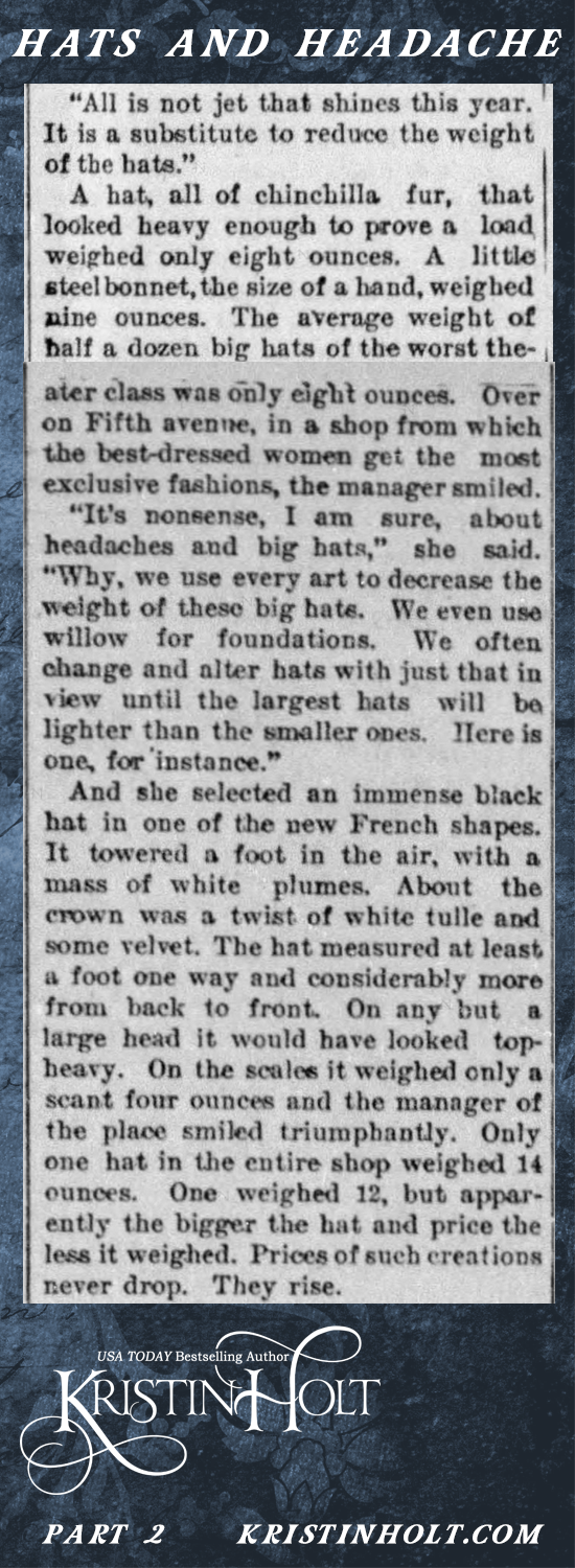 Kristin Holt | Victorian-American Headaches: Part 1-- Hats and Headaches, from the Austin American-Statesman of Austin, TX on January 6, 1897. Part 2 of 3.