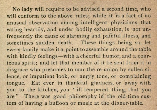 Kristin Holt | Rules for Eating, from The Ever-day Cook-Book and Encyclopedia of Practical Recipes, 1889. Part 2 of 2.