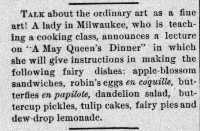 Kristin Holt | Victorian America's Dandelions. Dandelion Salad recipe published in The Oshkosh Northwestern of Oshkosh, Wisconsin. Dated May 1, 1885.