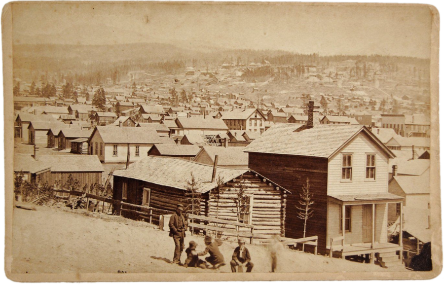 Kristin Holt | Prosperity, Colorado: Fictitious Community in a Very Real Place. Vintage photograph: Leadville, Colorado circa 1880. "Cabinet Card Photograph of the Silver Mining Boomtown of Leadville, Colorado." The photograph is titled "Capitol Hill Leadville" in handwirting on reverse. (Extensive mining works can be seen on the hill that rises on the far side of town.) Image: Public Domain, Wikipedia.
