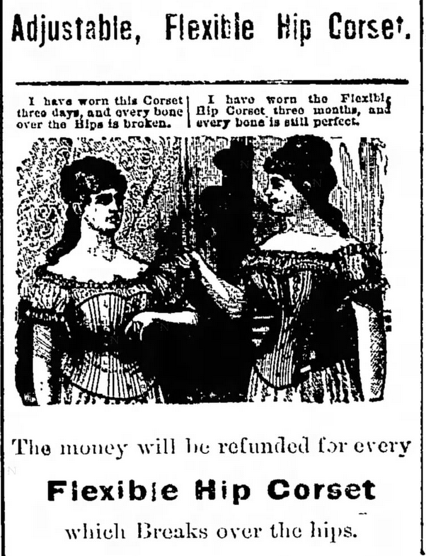 Kristin Holt | Corsets in the Era: Yes, even Maternity Corsets. Ad for Adjustable Flexible Hip Corset, from The Independent Record of Helena, Montana on November 15, 1880.