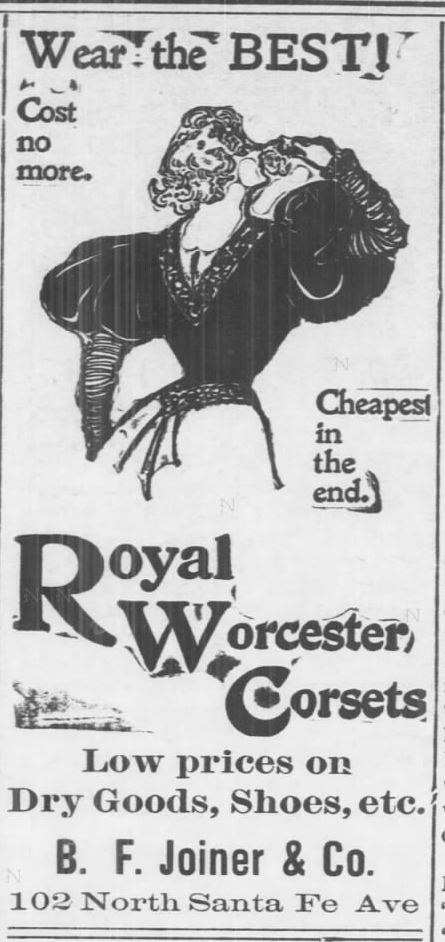 Kristin Holt | Corsets in the Era: Yes, even Maternity Corsets. Advertisement for Royal Worcester Corsets. Illustrated Ad shows a stylishly dressed woman with corseted waist. From Salina Daily Republican-Journal of Salina, Kansas on June 10, 1897.