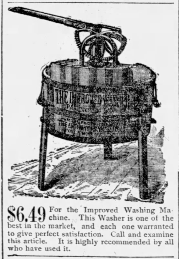 Kristin Holt | 19th Century Washing Machines. Illustrated Ad for the Improved Washing Machine, $6.49. From the Chicago Tribune on April 19, 1887.