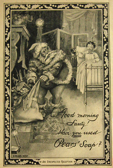 Kristin Holt | Celebrities Endorse Pears' Soap in 1880's Magazines. Magazine or newspaper advertisement, 1897, employing the common marketing phrase, "Good morning, have you use dPears' Soap?" This ad features Santa Claus.