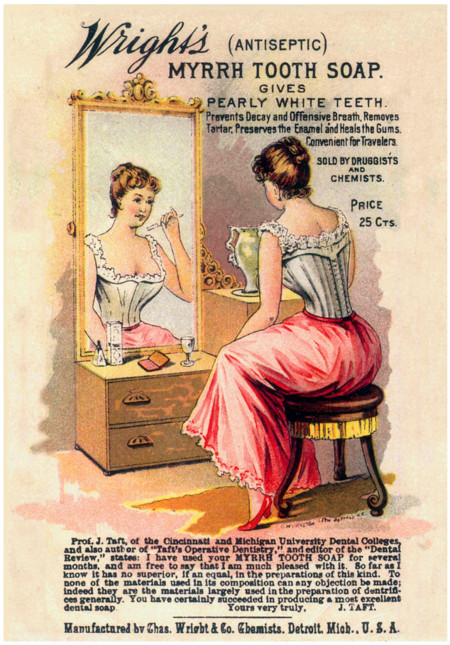 Kristin Holt | Victorian Era Dentistry Advertisements. Vintage Dental Ad Wright's Antiseptic Myrrh Tooth Soap.