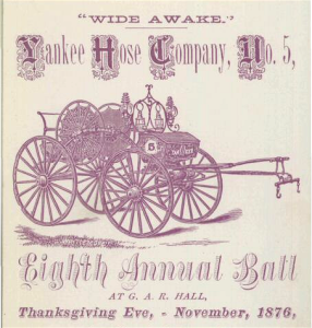 Kristin Holt | Victorian Era Thanksgiving Celebrations. Image: 1876 Yankee Thanksgiving Eighth Annual Ball held by Yankee Hose Company No. 5 on Thanksgiving Eve, Worcester, Mass. [Image: Public Domain]