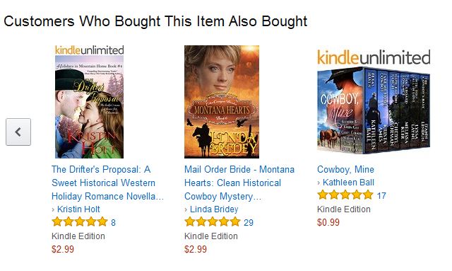 Kristin Holt | Silver Belles and Stetsons "BIRTHDAY". Screen shot from Amazon: "Customers Who Bought This Item Also Bought"- including The Drifter's Proposal: A Sweet Historical Western Holiday Romance Novella by Kristin Holt.