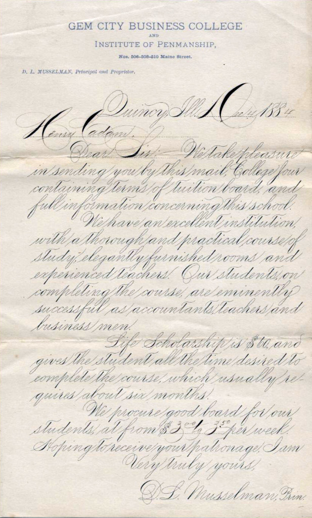 Kristin Holt | Enduring example, twenty years after Platt Rogers Spencer's death, of Spencerian script from December, 1884. [Image: Public Domain] Related to Victorian Fountain Pens.