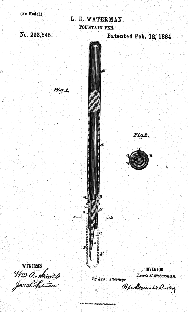 Kristin Holt | Fountain Pen, U.S. Patent No. 293,545, awarded Feb 12, 1884 to inventor Lewis E. Waterman. Related to Victorian Fountain Pens.