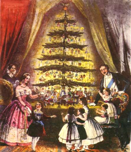 Kristin Holt | American Victorian Era Christmas Celebrations. Victorian-era image of British Royal Family: Queen Victoria, Prince Albert, and children, surrounding the decorated Christmas Tree.