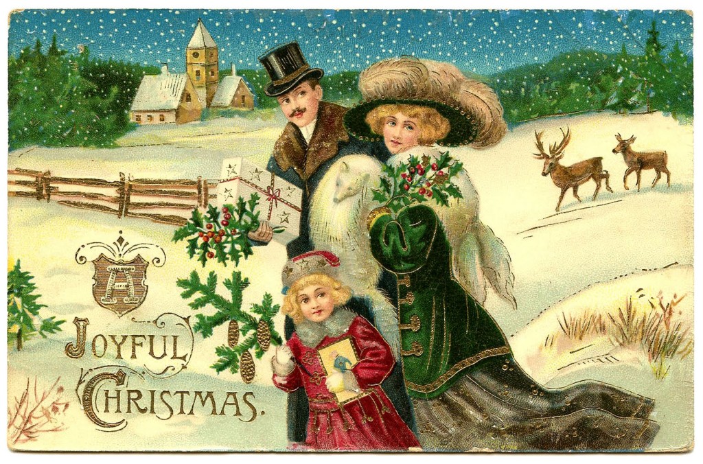 Kristin Holt | American Victorian Era Christmas Celebrations. Image of a vintage Christmas Card illustration. Image courtesy of clipart graphics fairy.