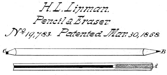 Kristin Holt | Pencils: Common in the Old West?. Hymen Lipman Pencil Eraser Patent, 1858. Image: Public Domain.
