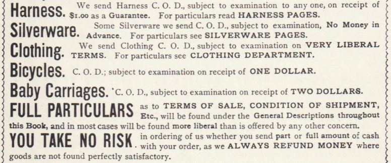 Kristin Holt | Mail-Order Catalogs and the Old West. Terms, Conditions of Shipment, Etc. Part 2 of 2. Sears, Roebuck & Co., 1894, pg. 4.