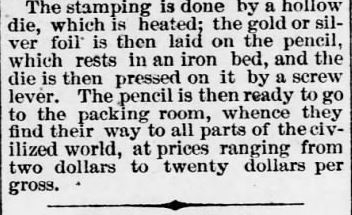 Kristin Holt | Pencils: Common in the Old West? Closing paragraph of an article "How Pencils Are Made" published in The Wynadott Herald, Kansas City KS on Thursday 13 June, 1872.