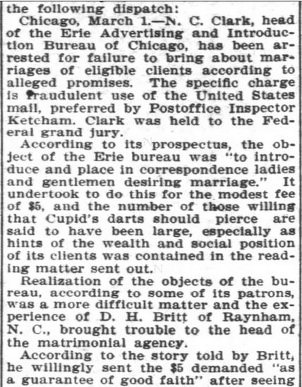 Kristin Holt | Nineteenth Century Mail-Order Bride SCAMS, part 9. Published in Asheville Citizen-Times of Asheville, North Carolina on March 10, 1902. Part 2 of 5.