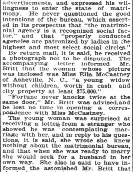 Kristin Holt | Nineteenth Century Mail-Order Bride SCAMS, part 9. Published in Asheville Citizen-Times of Asheville, North Carolina on March 10, 1902. Part 3 of 5.