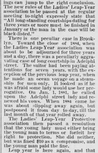Kristin Holt | Victorian Leap Year Traditions Part 2. "Leap Year is Here and the Designing Maidens Are Happy." The Saint Paul Globe of St. Paul, Minnesota on January 15, 1888. Part 2 of 6.