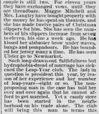 Kristin Holt | Victorian Leap Year Traditions Part 2. "Leap Year is Here and the Designing Maidens Are Happy." The Saint Paul Globe of St. Paul, Minnesota on January 15, 1888. Part 3 of 6.