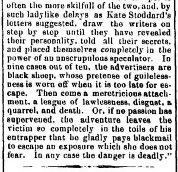 Kristin Holt | Nineteenth Century Mail-Order Bride SCAMS, Part 2. Danger and Tragedy in Matrimonial Advertising, from The Herald and Torchlight, Hagerstown, Maryland on August 6, 1873. Part 2 of 2.