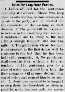 Rules for Leap Year Parties. Part 1. The Interior Journal. Stanford KY. 30 March 1888.