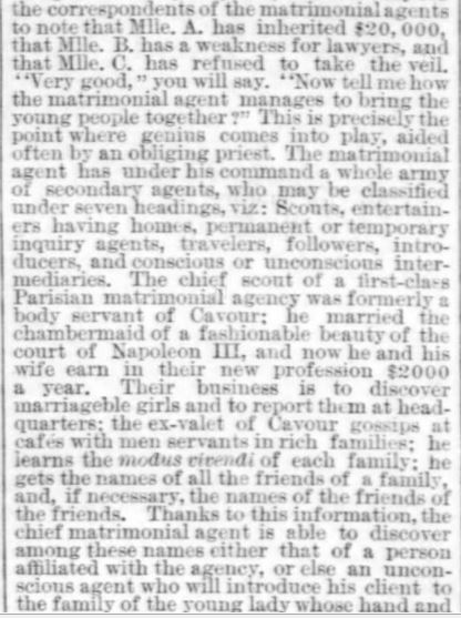 Kristin Holt | Nineteenth Century Mail-Order Bride SCAMS, Part 2. The Times-Democrat of New Orleans, Louisiana on April 24, 1887. "Miss Leal, the Spotless Widow and the Blemished Orphan--How Matrimonial Agencies Do Their Work." Part 5 of 7.