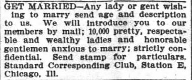 Kristin Holt | NEWSPAPER Brides vs. Mail-Order Brides. Standard Corresponding Club advertises in The Atlanta Constitution. July 29, 1900 and December 23, 1900.