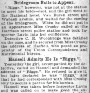 Kristin Holt | Nineteenth Century Mail-Order Bride SCAMS, part 9. A portion of the article from the Chicago Daily Tribune, transcribed immediately above. Transcription stands in place of this article segment as the scan's quality is difficult to read.