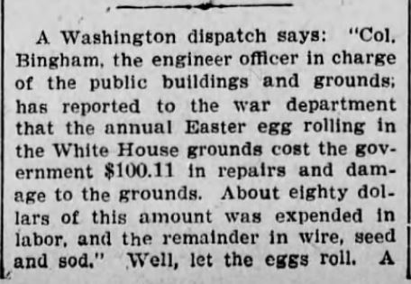 Kristin Holt | Victorian America Celebrates Easter. Annual Easter egg rolling in the White House Grounds (and expense!), Part 1. The Scranton Republican of Scranton, Pennsylvania, May 16, 1901.