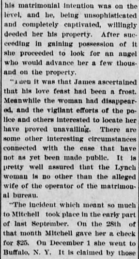 Kristin Holt | Nineteenth Century Mail-Order Bride SCAMS, Part 8. Published in the Akron Daily Democrat of Akron, Ohio on January 24, 1900. Part 4 of 5.
