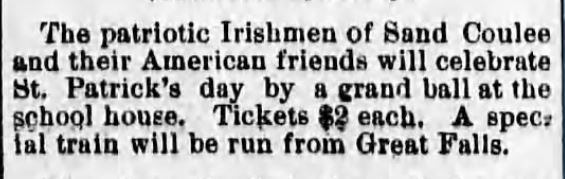 Kristin Holt | Victorian America Celebrates St. Patrick's Day. St Patricks DANCE. Great Falls Weekly Tribune, Great Falls, MT. 12 March, 1890.