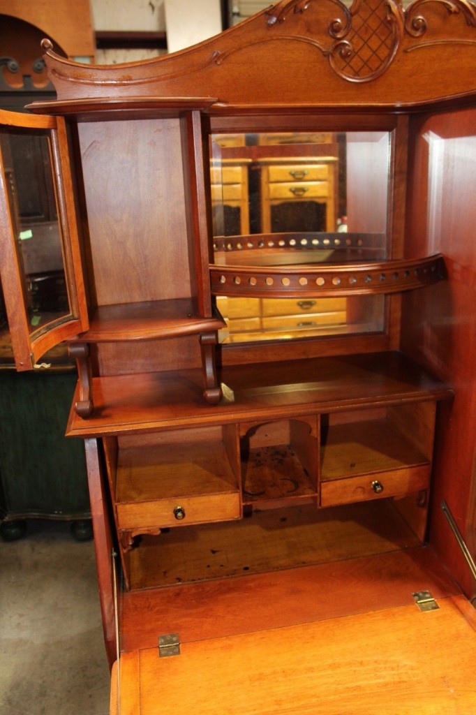 Kristin Holt | Victorian Combination Desk and Book Cabinet. Secretary, built 1882, currently for sale on ebay. Open to show interior. 