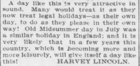 Kristin Holt | Victorian America Celebrates Arbor Day. "Morton's Arbor Day." The founder's birthday honored by Nebraska's Arbor Day. The Topeka Daily Capital of Topeka, Kansas on April 22, 1896. Part 8 of 8.