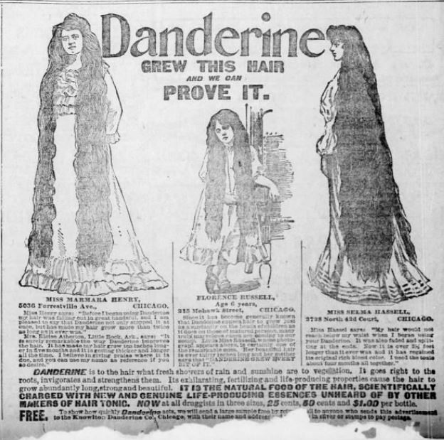 Kristin Holt | L-O-N-G Victorian Hair. Danderine Advertisement from St. Louis Post-Dispatch of Saint Louis, Missouri, on 29 May, 1904.