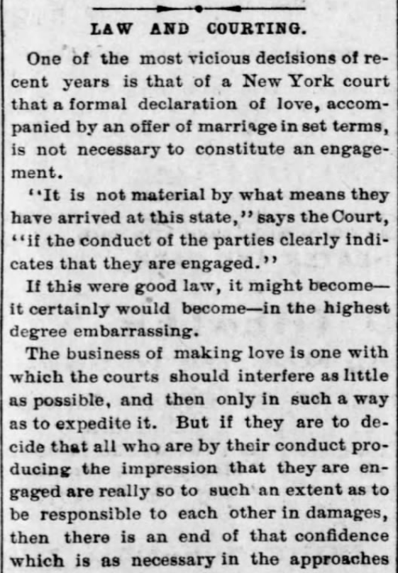 Kristin Holt | Law and Courting, part 1. Shows, in context, Definition of Love Making was G-Rated at end of the 1800s. From St. Louis Post-Dispatch on December 31, 1893. "The business of making love is one with which the courts should interfere as little as possible..."