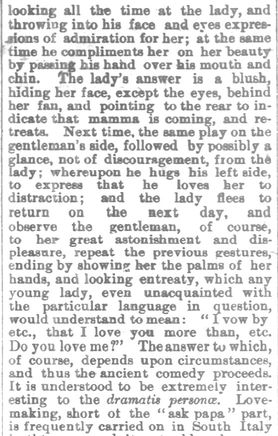 Kristin Holt | Love-making in South Italy, 1800s, Part 2. From Chetopa Advance of Chetopa, Kansas on March 27, 1879.