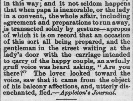 Kristin Holt | 1800s Love-making in South Italy, Part 3. From Chetopa Advance of Chetopa, Kansas on March 27, 1879.
